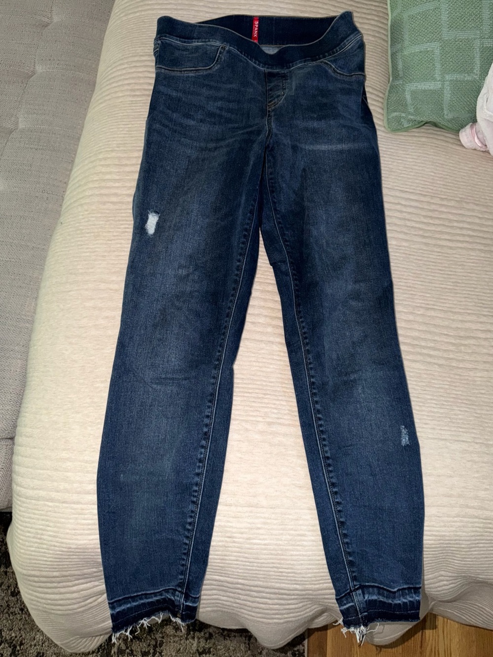SPANX Dark Blue Skinny Jeans with Elastic Waist